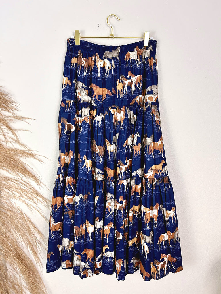Tiered Horse Print Maxi Skirt (M)
