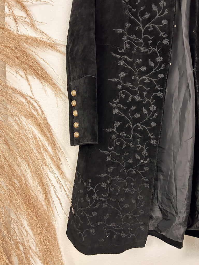 Black Embroidered Leather Jacket (S-M)
